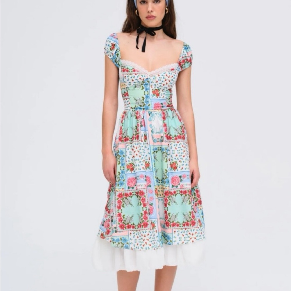 For Love And Lemons Kiera Patchwork Midi Dress